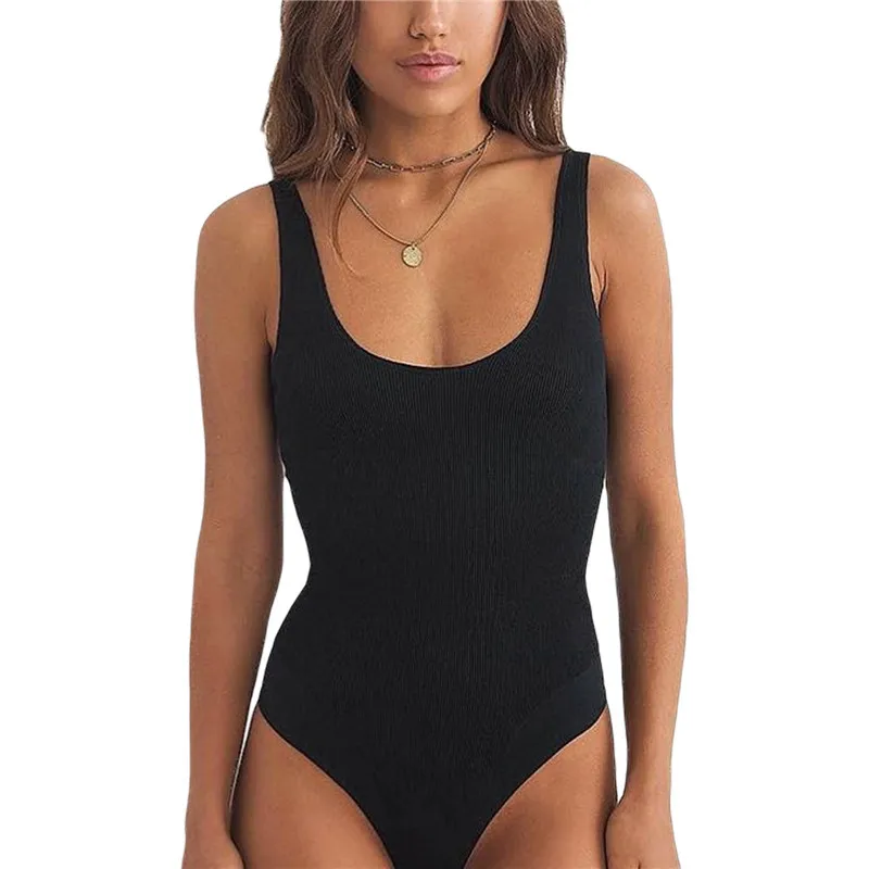 

Women's Sexy U Neck Sleeveless Bodysuit Summer Ladies Solid Color Slim Stretch Bottoming Vest Rompers One-piece Overalls 2020