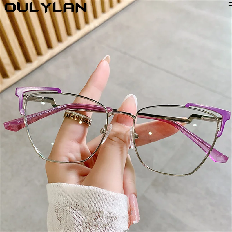 

Oulylan Anti-blue Light Metal Glasses Frames Men Women Vintage Cat Eye Eyeglasses Frame Ladies Optical Fashion Computer Glasses