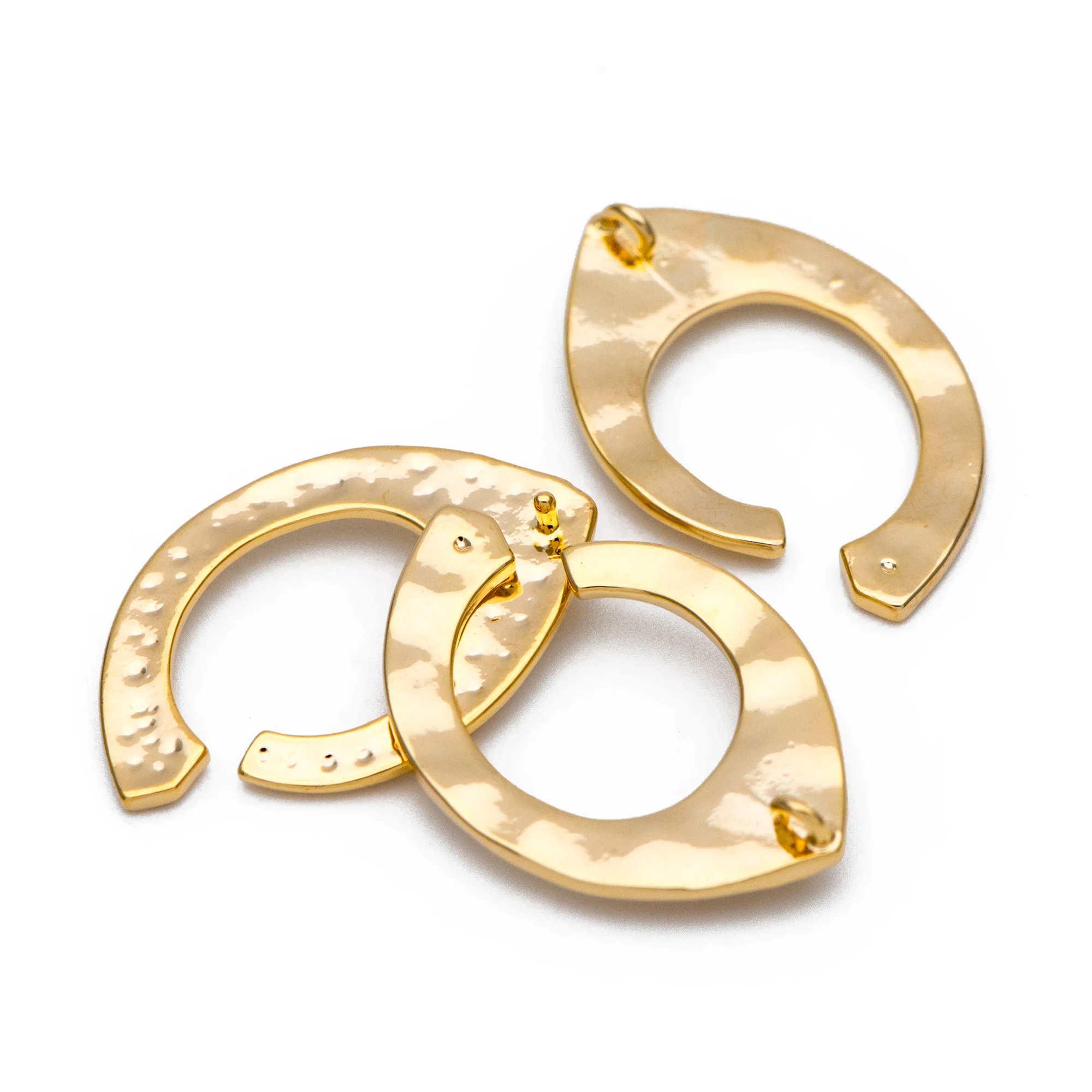 

10pcs Gold plated Brass Hammered Charm Pendant 26x17mm, Can Add Half-drilled Pearls (GB-857)