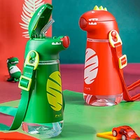 new pinkah children straw kettle with shoulder strap portable school plastic water bottle creative cartoon dinosaur shape 450ml