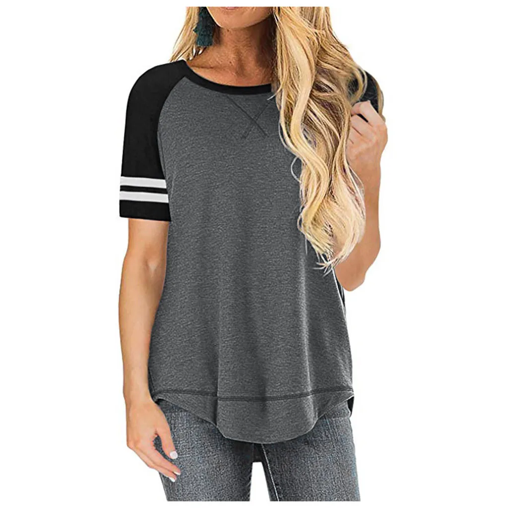 Футболка женская с круглым вырезом модный Повседневный Топ в контрастную