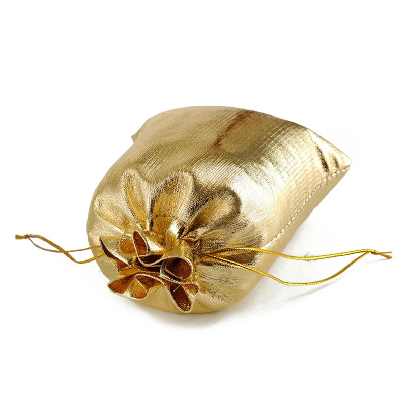 

10 шт./лот золотые и серебряные подарочные сумки на шнурке, ювелирные изделия, вечерние сумочки для конфет, сумочки для подарка