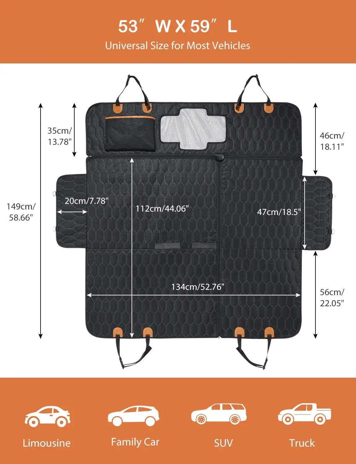 Защитный чехол для заднего сиденья собак CenKinfo водонепроницаемый нескользящий