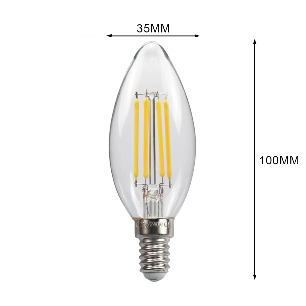 10 шт./упаковка лампочка свечи со светодиодными лампочками C35 4W 6W 110V 220V E12 E14 Edison с