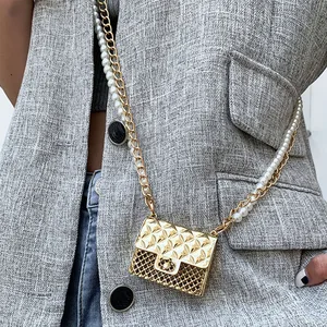 Super Mini Women Purse Top Brand Pearl Straps Gold Box Mini Crossbody Bag For Women 2021 Fashion Bag