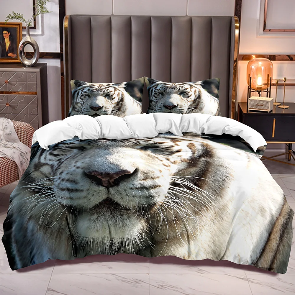 

Комплект постельного белья с пододеяльником и 3d-рисунком белого тигра
