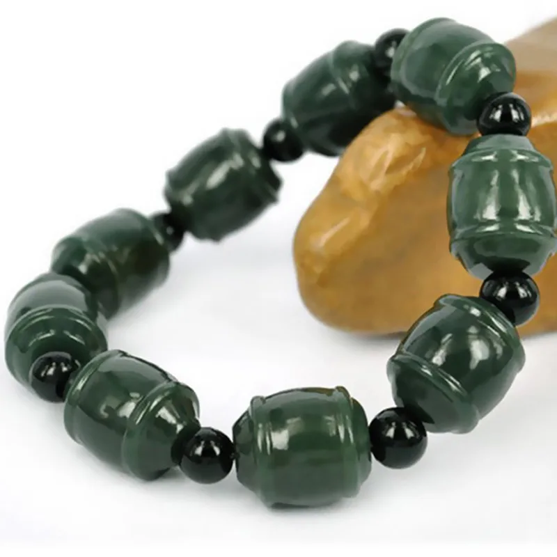

Natural Hetian Jade Luck Bracelet Beads Charm Jewellery Fashion Accessories Hand-Carved Man Woman Amulet Gifts for Her