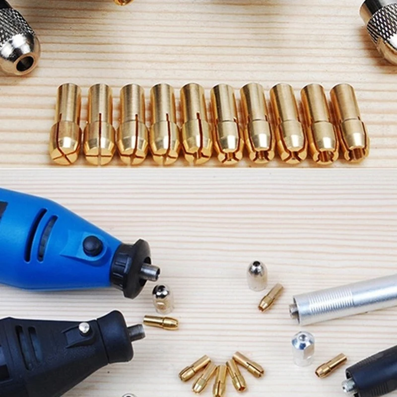 

0.5-3.2mm 10Pcs/Set Brass Drill Chuck Chuck 4.m Shank for Dremel Rotating Tool Gold