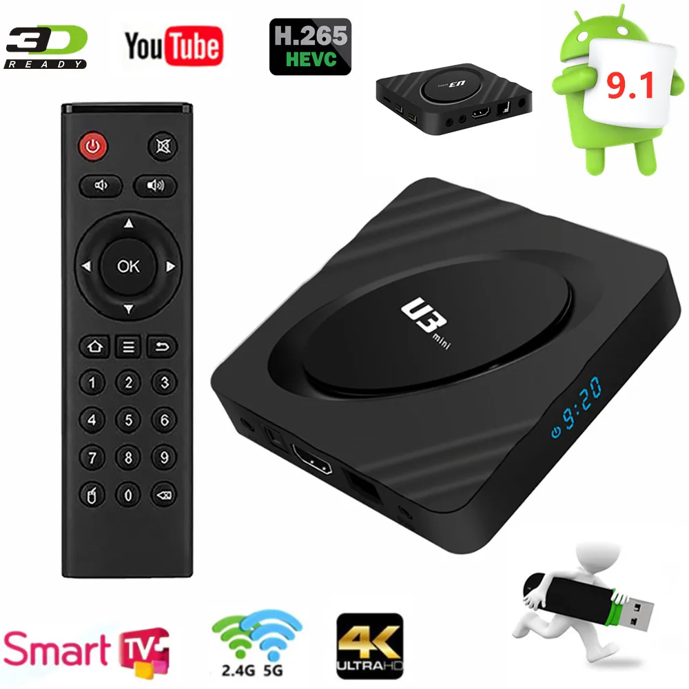 

Amlogic S905W Smart TV Box Android 9.1 2G 16GB WiFi 2.4G Support Bluetooth 100M Lan 4K HD Set Top Box M3U Europe Media Player