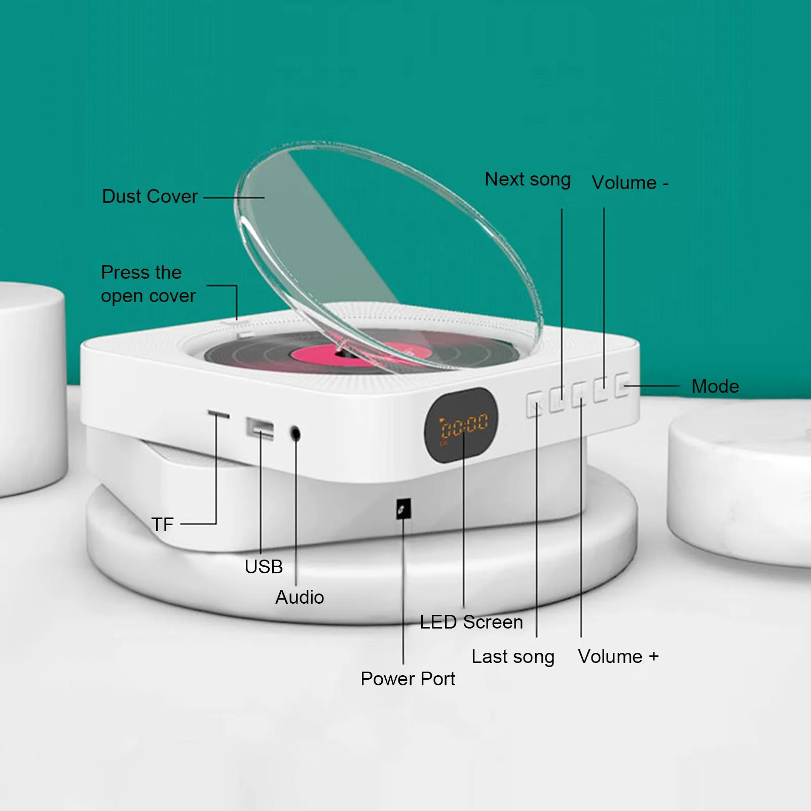Портативный CD-плеер Bluetooth-динамик стерео CD-проигрыватели светодиодный экран
