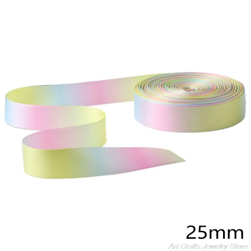 

50 Yards Light Rainbow Colorful Gradient Double Sided Satin Ribbon for Hair Bow Making DIY Wedding Party Gift Wrapping M19 21