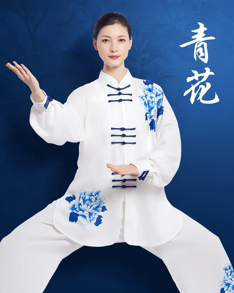 

Костюм Т-Тай Цзи женский новый сине-белый фарфоровый костюм для упражнений в стиле шадобокса костюм для боевых искусств для представлений и...