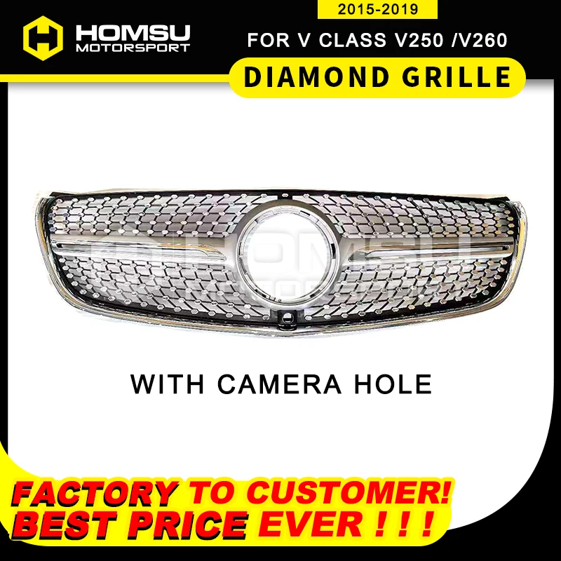 For VITO/V Class W447 Diamond Grille Black Silver for V260 V250 Front Bumper Racing Grill Year 2015-2019 | Автомобили и мотоциклы