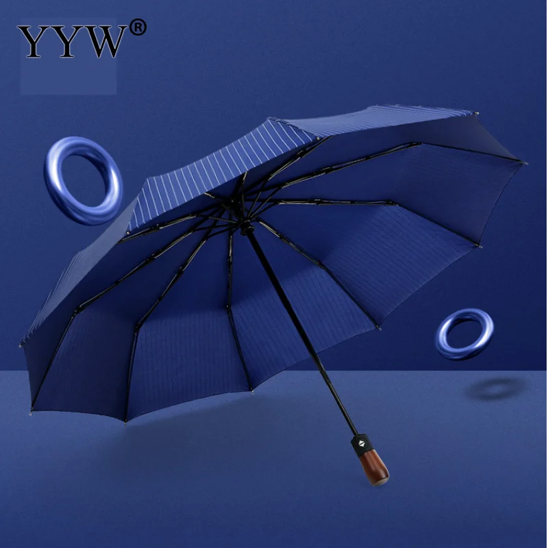 navy blue Зонтик с деревянной ручкой мужские и женские Автоматические 3 Складные Мужские зонты офисные портативные Зонты Ambrella Paraguas для мужчин - Цвет: navy blue