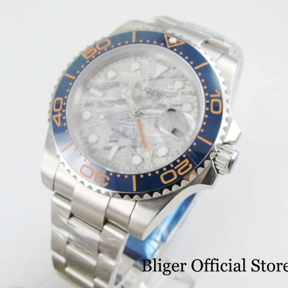 BLIGER New Design 40mm Grey Dial Sapphire Glass GMT Hand Automatic Movevment Date Window Bracelet Clasp | Наручные часы