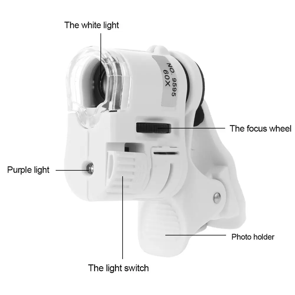 

60X Mobile Phone Microscope Magnifier Universal LED Instrument Macro Lens Optical Zoom With Micro Camera Clip Optical Instrument