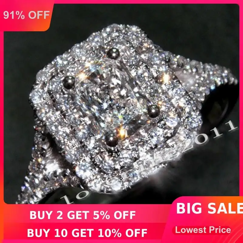 

choucong Full Stone Two row 5A Zircon stone 10KT White Gold Filled Women Engagement Wedding Band Ring Sz 5-11 Gift