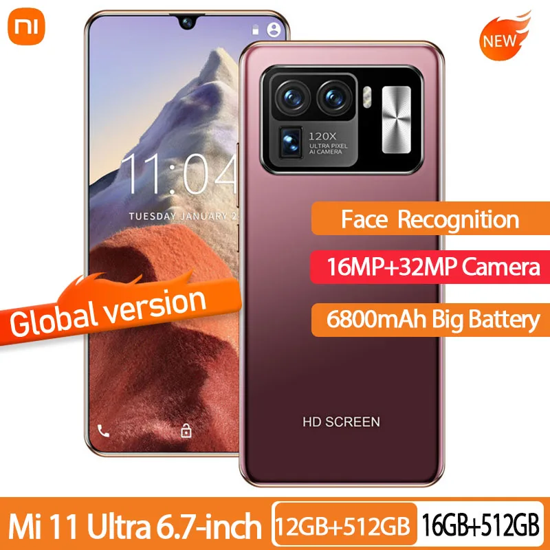 

Globally Unlocked Mi11 Ultra 6.7-inch Smartphone 5G 6800mAh 16+512GB 32MP+50MP 10-core Andriod 11.0 Mobile Phone Supports Google