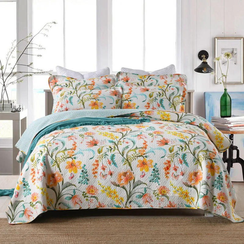 

CHAUSUB Bedspreads Cotton Quilt Set 3PCS Paisley Quilts AB-side Reversible Coverlet Bed Cover King Queen Size Quilted Blanket