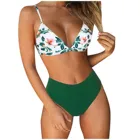 Зеленые и цветочные сексуальные комплекты бикини с высокой талией, купальник для женщин, сексуальный купальник из двух частей с открытой спиной, пляжный купальный костюм 2022