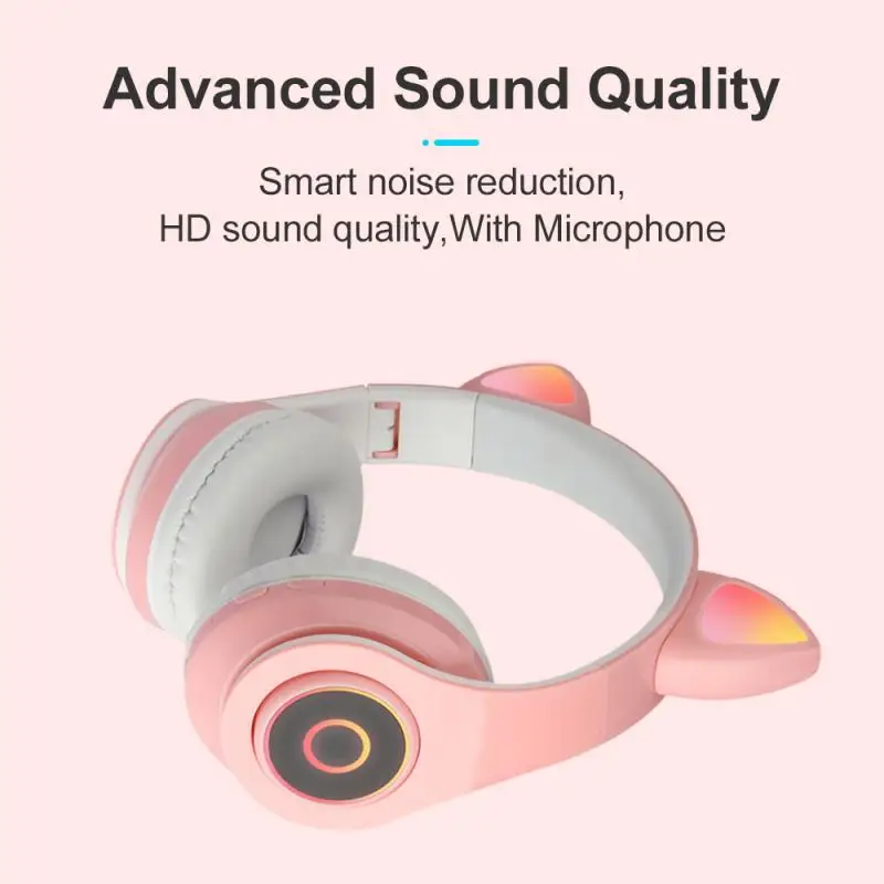 

Wireless Headphone Bluetooth Headset Cat Ear Earphone LED Lights 400 mAh with Microphone For PC Laptop Kids Noise Cacellation TF