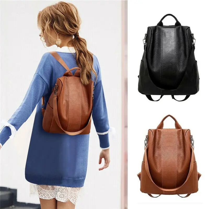 

Female Anti-Theft Backpack Classic PU Leather Solid Color Backpack Canta Fashion Back Zipper Adjustable Shoulder Strap Bag