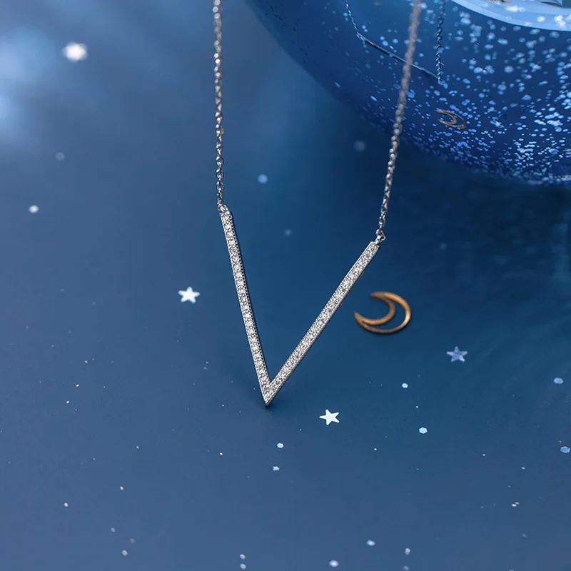XIHA 925 Серебряное колье ожерелье для женщин Письмо V образный кубический цирконий модное ожерелье s для женщин заявление