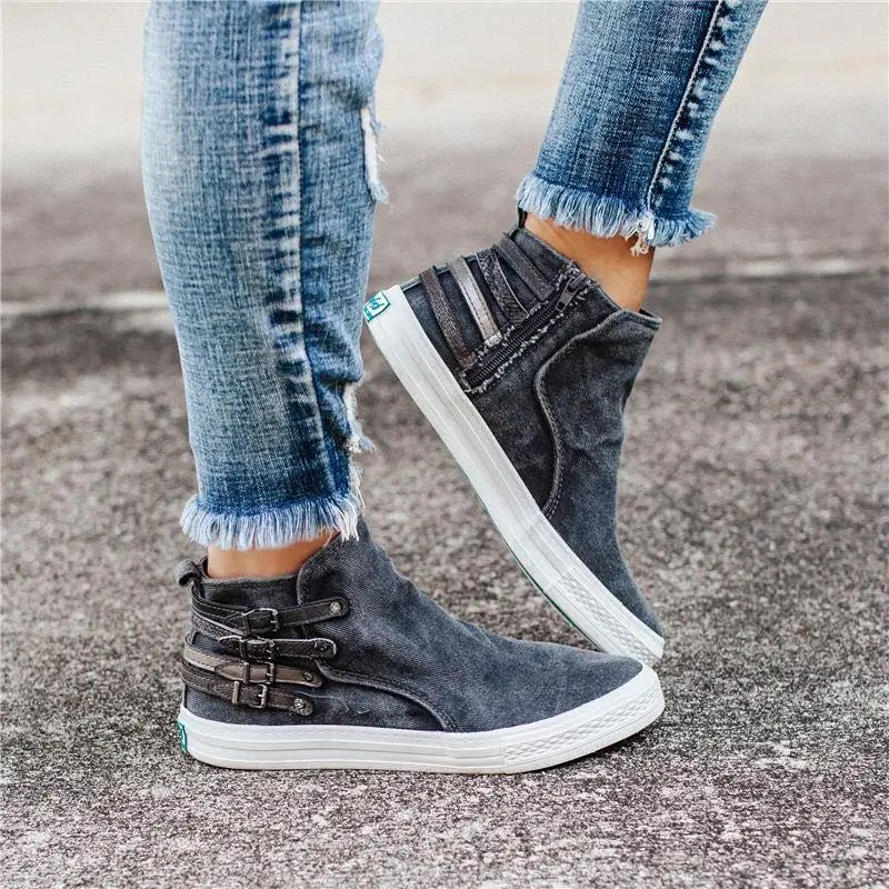 

New Flat Casual Shoes Women Middle Gang Canvas Shoes Hasp Cowboy Cloth Light Breathable Women's Shoes Large Size 43