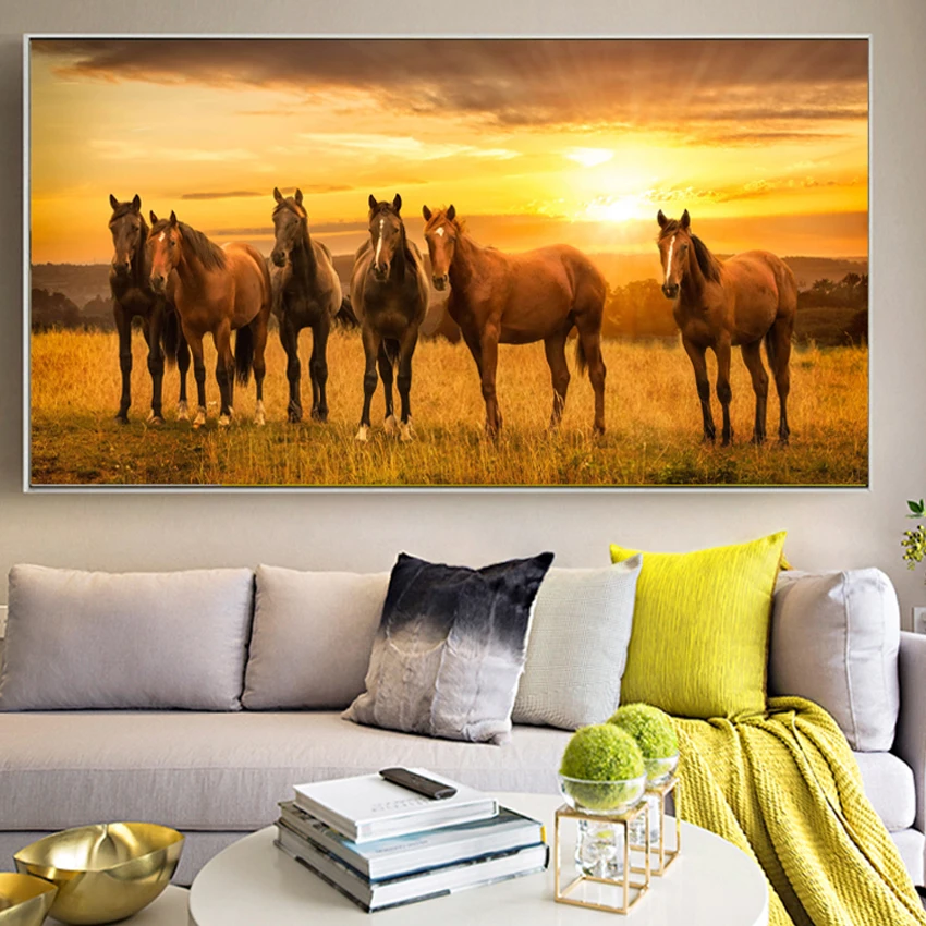 Алмазная живопись вышивка крестиком мозаика закат пейзаж и лошадь 5D сделай сам