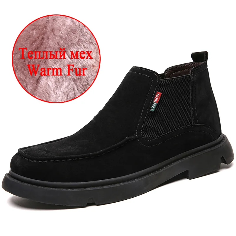 Plush Black Базовые мужские ботинки Осень-Зима теплые мужские ботильоны без застежки с толстым плюшем модные повседневные мужские зимние ботинки мужская зимняя обувь - Color: Plush Black