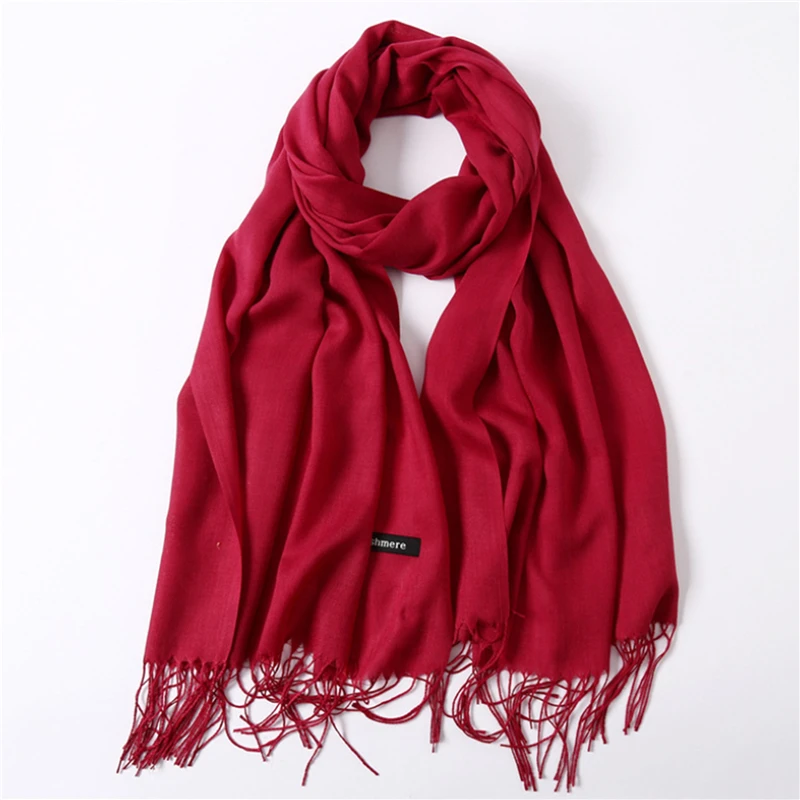 

2021 Solid Color Cashmere Scarf Women Winter Fashion Warm Shawls And Wraps Hijab Scarves Thin Headband Long Tassels Neck Scarf