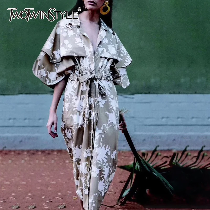 Женское длинное платье TWOTWINSTYLE летнее с v образным вырезом оборками рукавами