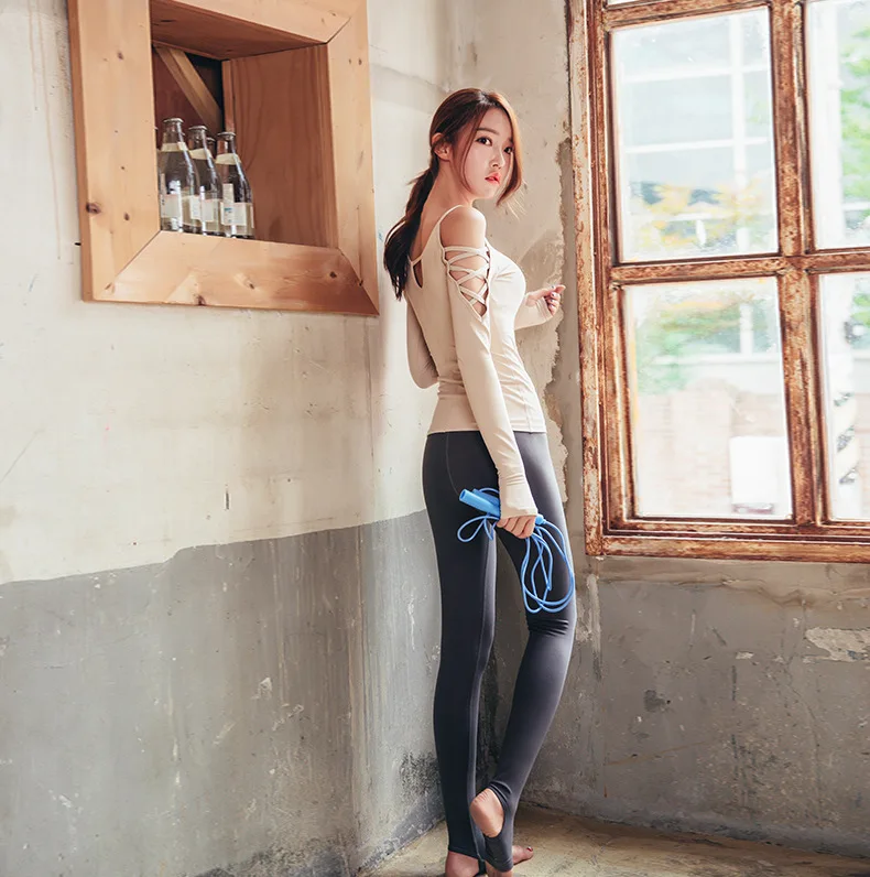 Женский костюм для йоги с длинными рукавами женская спортивная одежда без