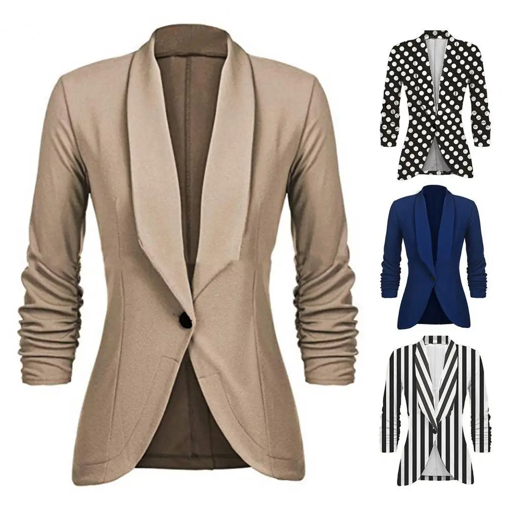 

Женский блейзер на одной пуговице, осенне-зимний жакет из полиэстера с рукавом 2021 и отложным воротником, костюм с открытой передней частью, 3...