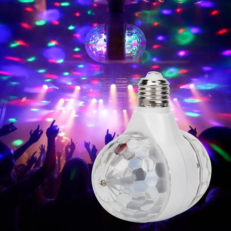 3W E27 E27 3W Double-headed Colorful Auto Rotating RGB LED Bulb Stage Light Magic Ball Disco Lamp for Party Wedding - Color: 3W E27