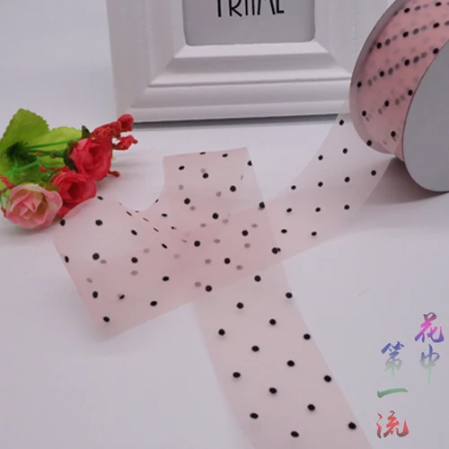 pink Высокое качество 4 см(50 ярдов/партия) печатная лента из органзы в горошек DIY Свадебная вечеринка домашний Декор Рождественский подарок ручной работы оберточная лента - Цвет: pink