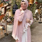Женский шифоновый шарф с жемчугом, хиджаб, шаль, женская вышитая кружевная женская мусульманская шаль Бандана в клетку, модная повязка на голову 180*70 см