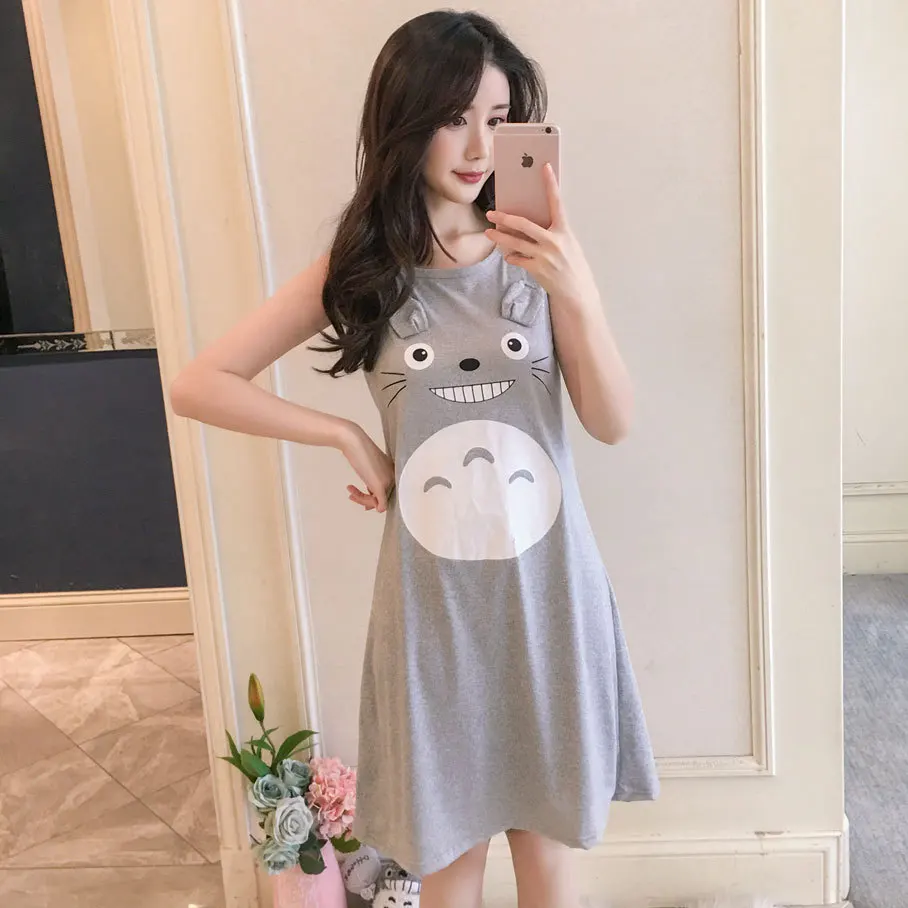 2021 Summer Vest Nightdress Women's Thin Nightwear Milk Silk Dress Round Neck Lovely Women's Nightgown Home Clothes Sleep Wear