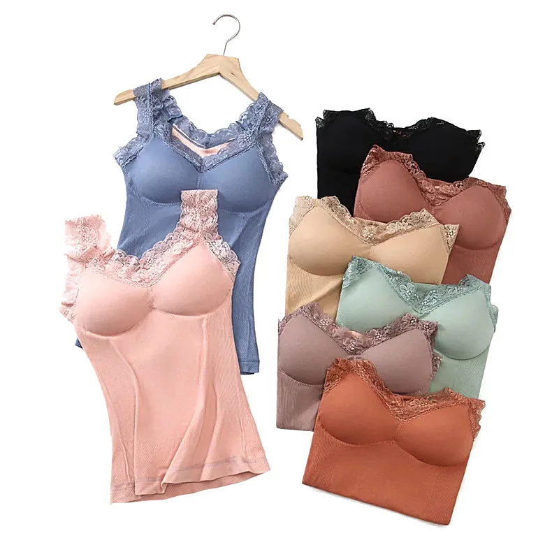 

Autumn Winter Seamless Fleece Thickened Thermal Underwear Women 's Comfortable Beautiful back Slim -Fit Girl Warm Bottoming Vest