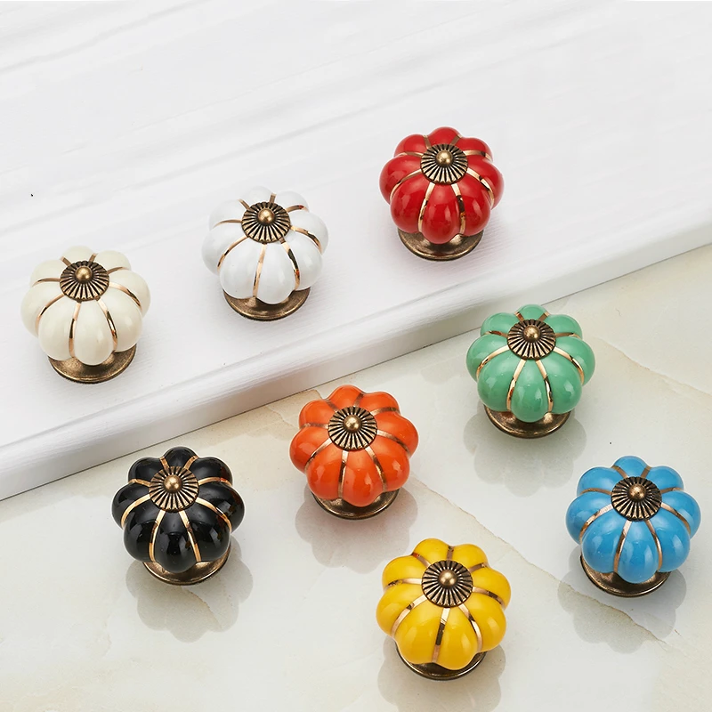 

Furniture Handle Door Knobs Furniture Drawer Cupboard Kitchen Pull Handle Pumpkin Ceramic Cabinet Handles Retro Hardware Muebles