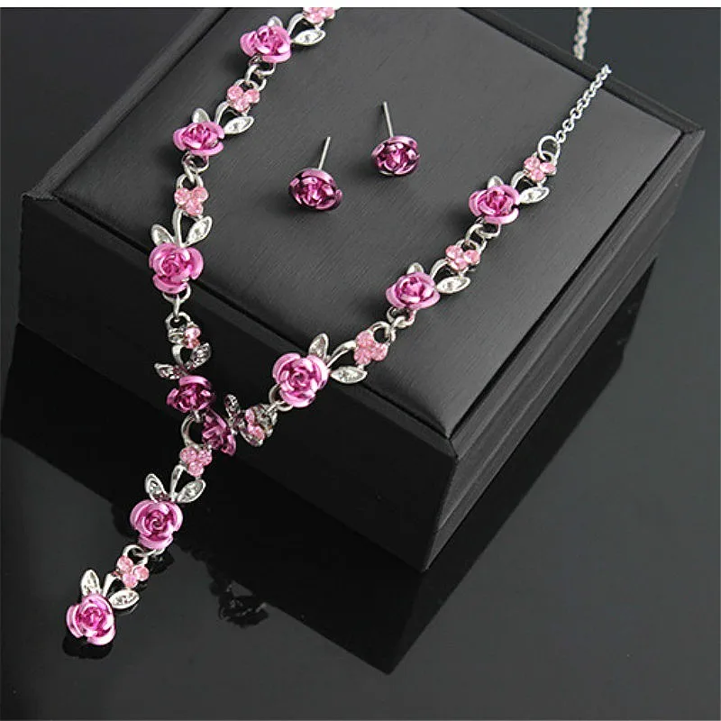 Комплект из колье и серёг с подвеской в виде Розы | Украшения аксессуары