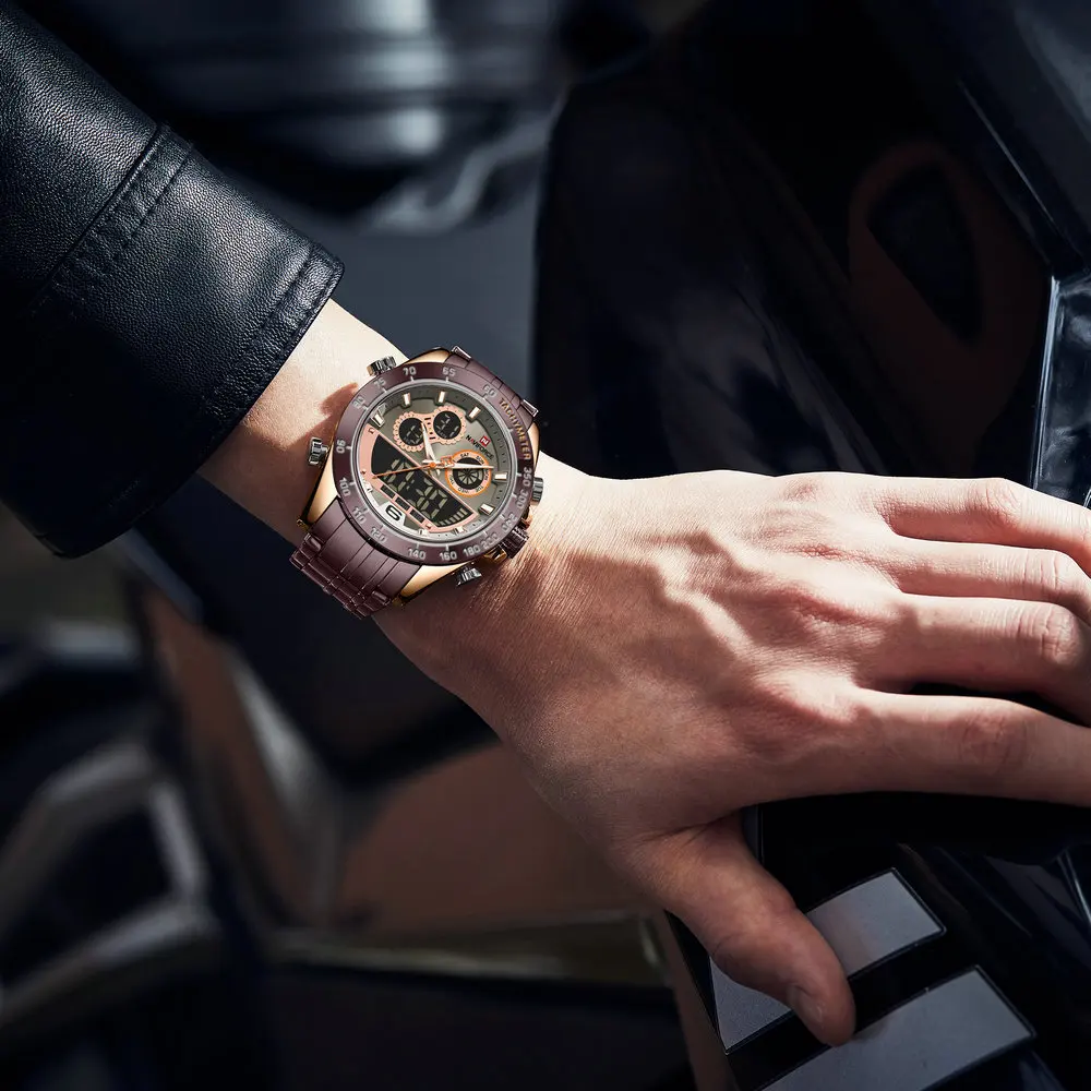

NAVIFORCE Dual Time Watch Men Military Sports Mens Quartz Watches Top Brand Luxury Analog Digital Clock Steel Strap reloj hombre