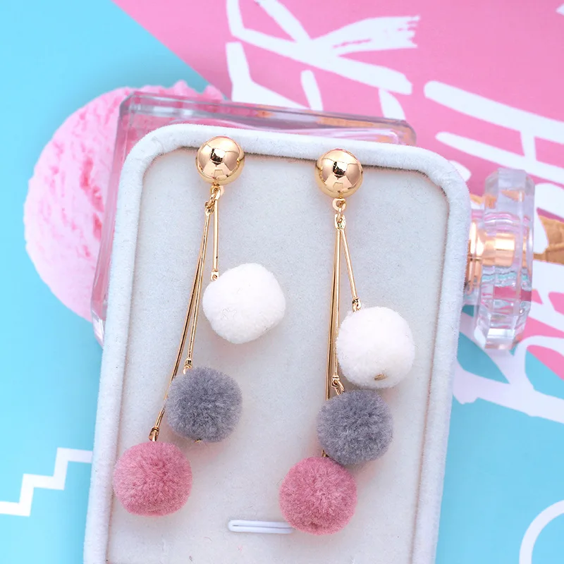 Южнокорейские осенние и зимние новые длинные шерстяные серьги женские модные