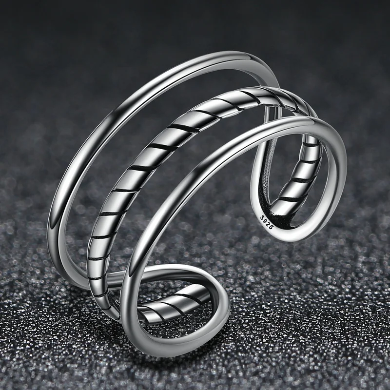 

Trendy 925 Sterling Silver Rings Women Simple Triple Wedding Bands Adjustable Cuff Rings for Women Minimalist Silver 925 Jewelry