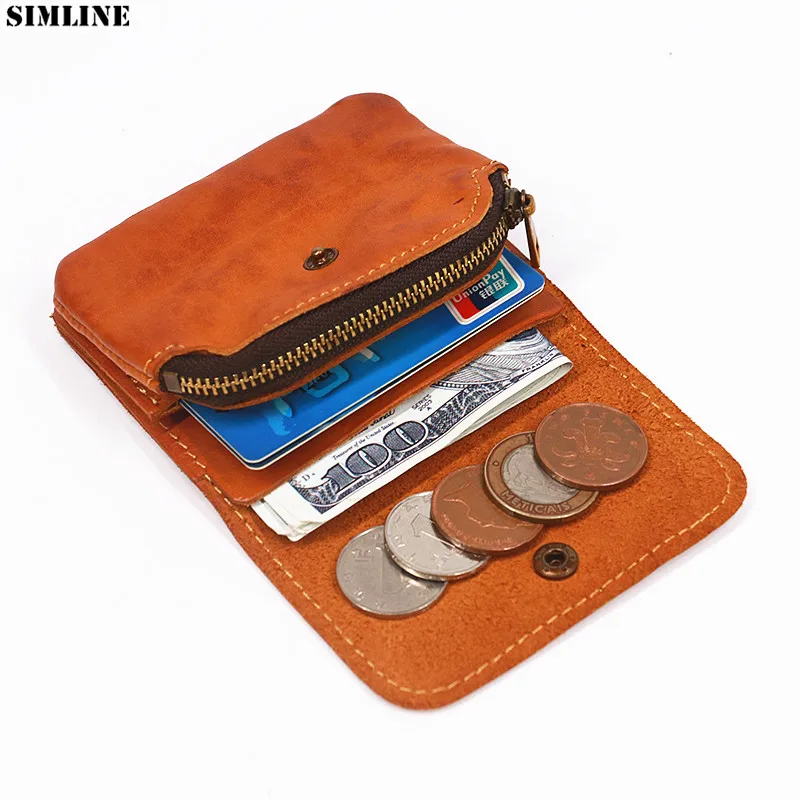 Genuine Leather Wallet For Men Women Brand Vintage Handmade Short Small Men's Wallets Purse Card Holder With Zipper Coin Pocket | Багаж и