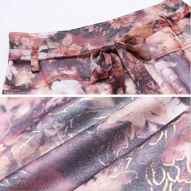 

2021 Summer Skirt Women Print Floral Chiffon Pleated Skirt Fashion High Waist Plus Size Skirt Skirts Women Saias Femininas S477