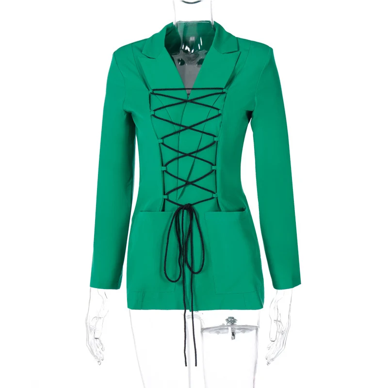 

Hola TeenYang Winter Solid Color Bandage Tops Coat For Women Casual Jackets Elegant Office Lady Streetwear Jacket Female Autumn