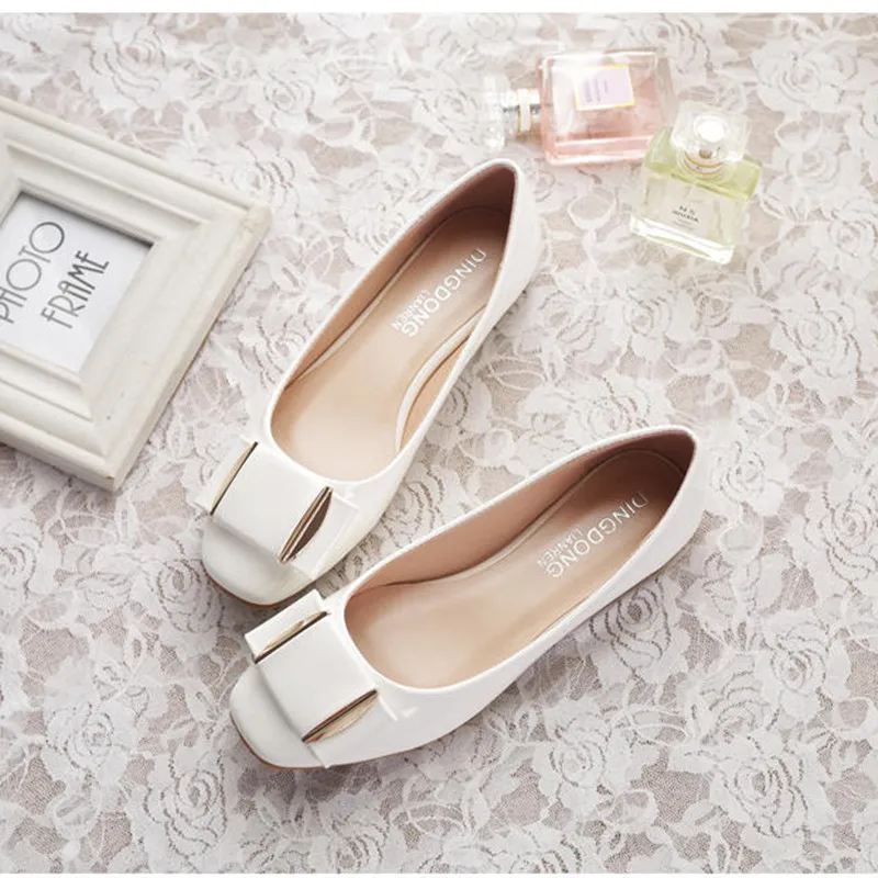 Балетки женские на плоской подошве милые низкие Туфли с квадратным носком бантом