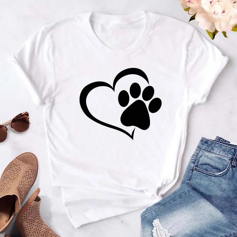 

New Women Graphic Dog Paw Mom Cartoon T-shirts Cute Summer 90s Lady Girls Clothes Tops Tees Print Female Tshirt T-Shirt