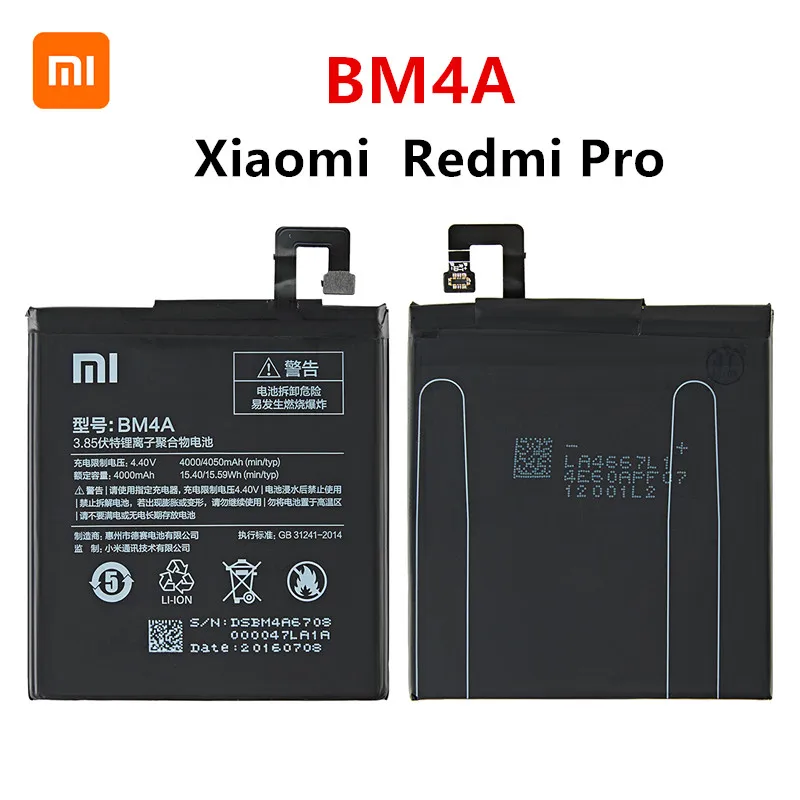 xiao mi 100 orginal bm4a 4000mah battery for xiaomi hongmi redmi pro bm4a high quality phone replacement batteries tools free global shipping